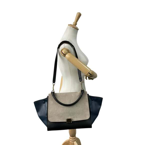 CELINE Trapeze Leather Suede Handbag Shoulder Bag Navy Gray Women's B4 - Picture 4 of 16